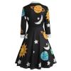 GAANBODI Halloween Dresses for Woman Womens Halloween Costume Vintage Miss Frizzle Dress Sun Moon Star Printed Planet Dresses 01-Black XX-Large view 2