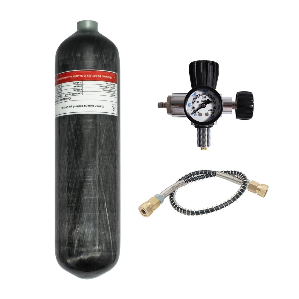 TUXING 4500Psi High Pressure Composite Cylinder, 3L Carbon Fiber Scuba Tank, CE Approved, Paintball Air Tank (3L Carbon Fiber Tank with vakve D)