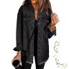 GTRHSB Denim Jackets for Women,Oversized Long Sleeve Fringe Coat,Fall Women Button Down Denim Shirts with Pocket (Black,M) view 1