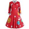 GAANBODI Halloween Dresses for Woman Womens Halloween Costume Vintage Miss Frizzle Dress Sun Moon Star Printed Planet Dresses 01-Red 5X-Large view 1