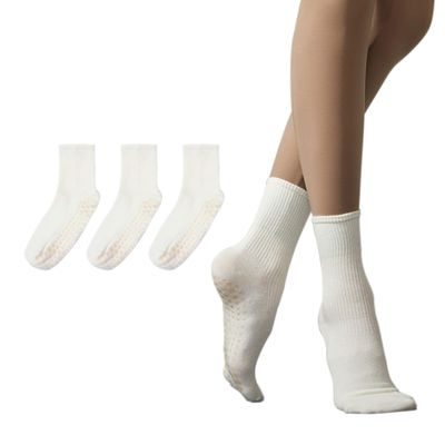 Larrok Yoga Pilates Socks 3 Pair for Woman with Non Slip Grippers,Barre Ballet Workout Athletic Crew Socks (White, US Footwear Size System, Adult, Women, Alpha, Medium, One Size)