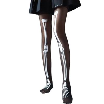 Wiywef Halloween Legging Skeleton Cosplay Socks Tights Women Long Socks Funny Stockings Bone Socks Nylon Stockings for Party Bar