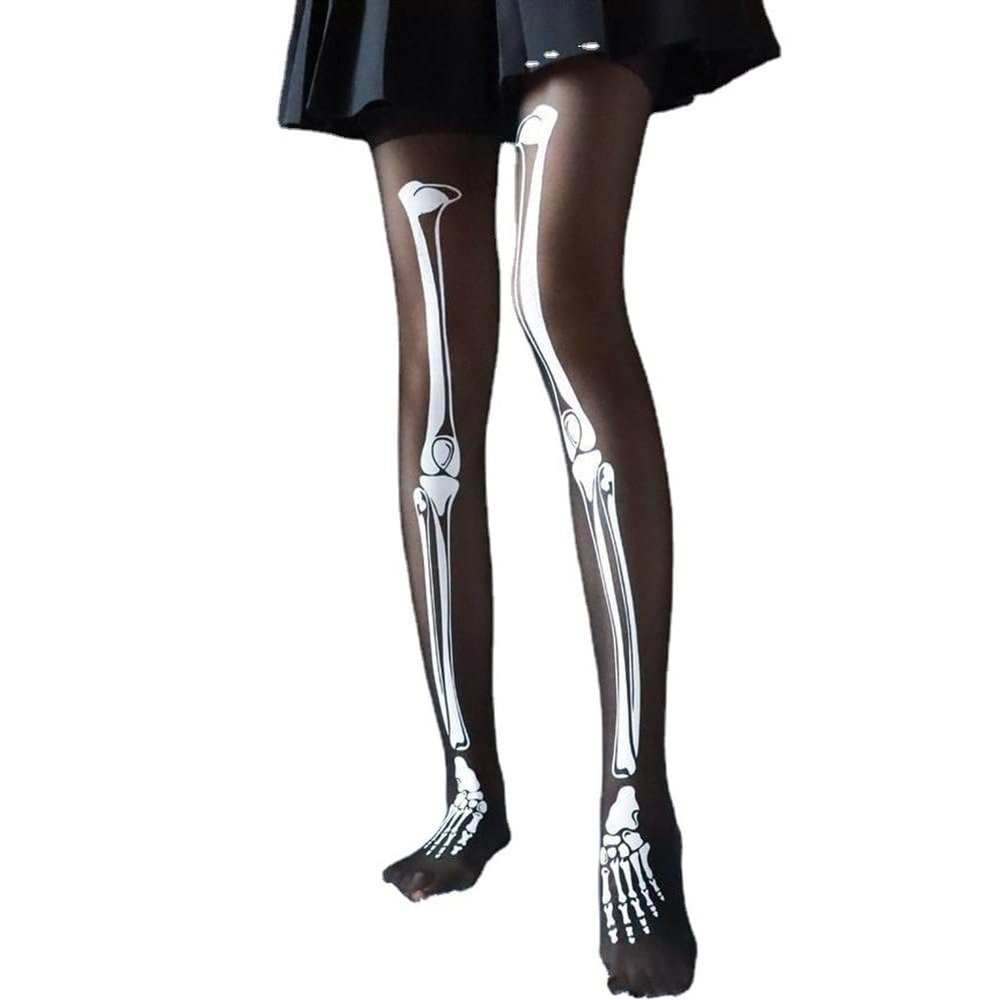 Wiywef Halloween Legging Skeleton Cosplay Socks Tights Women Long Socks Funny Stockings Bone Socks Nylon Stockings for Party Bar
