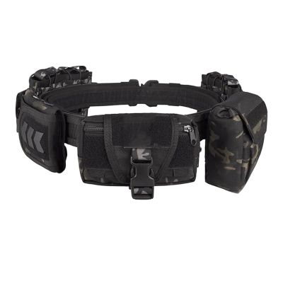 CrogaGear Tactical Battle Belt with Quick Release & Accessory Pouches - 7 in 1 Duty Belt for Men (BlackCP)
