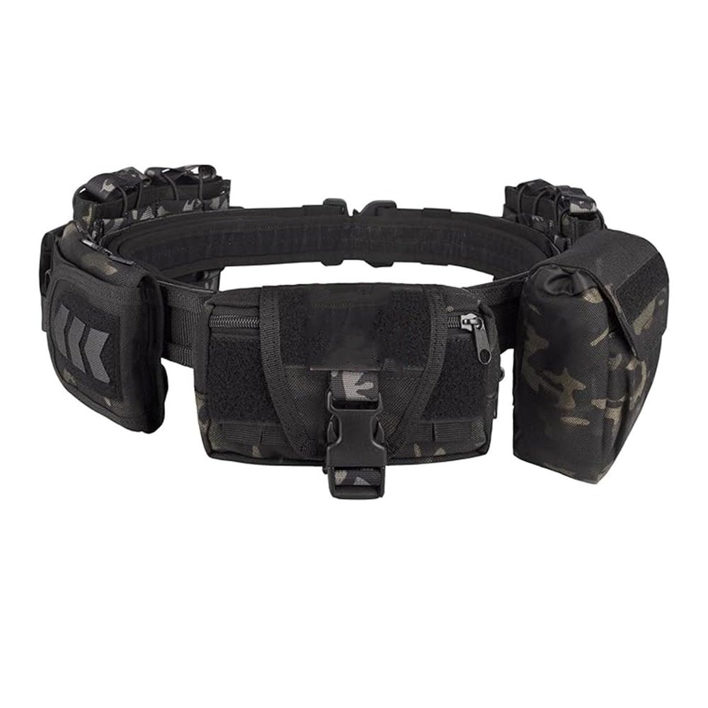 CrogaGear Tactical Battle Belt with Quick Release & Accessory Pouches - 7 in 1 Duty Belt for Men (BlackCP)
