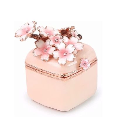 OQPJMYZ Jewelry Box Small Square Sakura Jewelry Organizer Box Tin Alloy Earrings Ring Storage Box Gift for Women. Jewellry Holder (Color : A, Size : 5x3.2x3.2cm) (A 5x3.2x3.2cm)