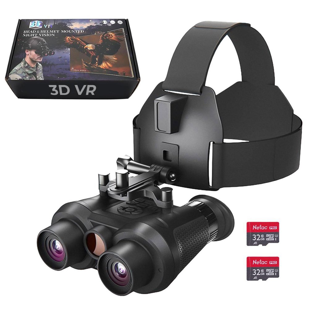 Miasazyr 3D VR Night Vision Goggles Head Mounted - 4K HD IR Binoculars - 6X Digital Zoom & 4 Color Modes, Rechargeable Binoculars with Camera Built in, 32GB Card to Save Photos and Videos