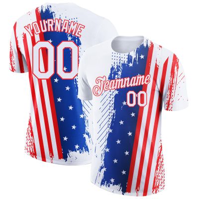 Custom Novelty American Flag Design Short T-Shirts for Men Women Youth Boys Girls, Personalized Baseball Team Jerseys with Printed Name Patches Number, White Blue Red Casual Uniforms Sports Outfits