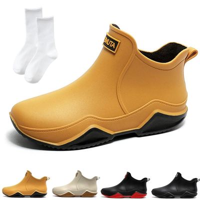 Utrum Wide Width Rain Boots, Womens Waterproof Non-slip Rain Boots for Outdoor, Trendy Short Yellow Rainies for Women Men, Anti-Slipping Fishing Garden Mud Rubber