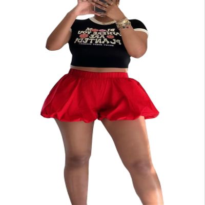 LROSEY Womens Casual Comfy Bubble Shorts Lounge Puffer Mini Shorts Cute Skirt-Like Y2k Ruffle Bloomer Puffy Mini Shorts Red