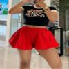 LROSEY Womens Casual Comfy Bubble Shorts Lounge Puffer Mini Shorts Cute Skirt-Like Y2k Ruffle Bloomer Puffy Mini Shorts Red view 3
