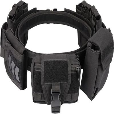 CrogaGear Tactical Battle Belt with Quick Release & Accessory Pouches - 7 in 1 Duty Belt for Men (Black)