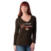 G-III Sports Women's Brown Cleveland Browns Post Season Long Sleeve V-Neck T-Shirt view 1