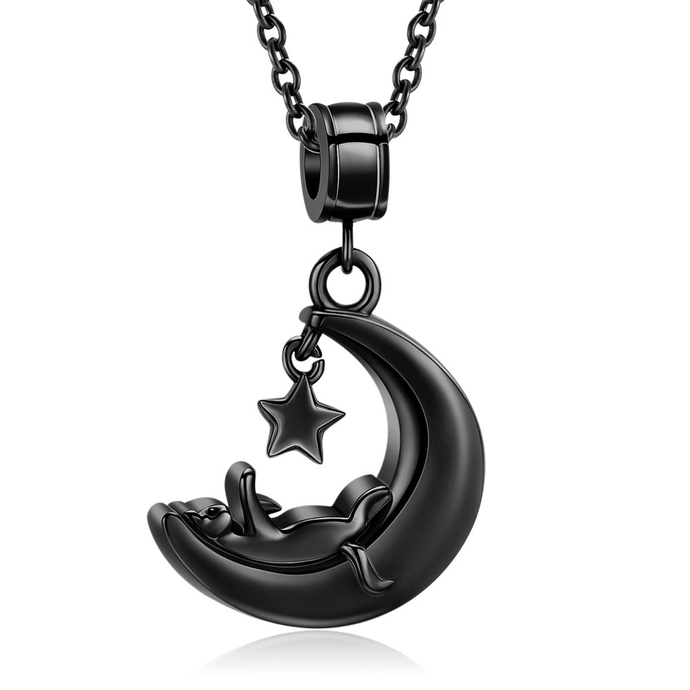 AIWENXI Moon Cat Cremation Jewelry for Ashes Star Ashes Necklaces for Men Women Stainless Steel Memorial Ashes Holder Pendant Keepsakes Gifts Jewelry