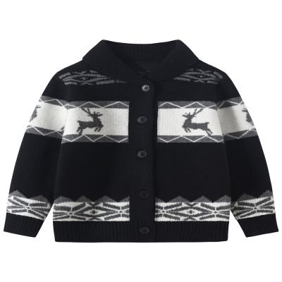 Fdqin Kids Boys Girls Christmas Cardigans Ugly Xmas Sweaters Shawl Collar Knitted Cardigan Sweater Navy Blue 5-6Years