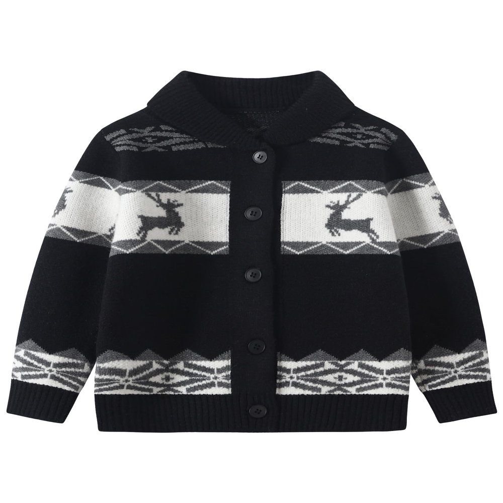 Fdqin Kids Boys Girls Christmas Cardigans Ugly Xmas Sweaters Shawl Collar Knitted Cardigan Sweater Navy Blue 5-6Years