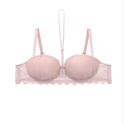 Women's Shoulder Strap Hanging Neck Bra with Steel Ring Support, Gathering Cup Bra (US, Cup Band, 36, B, Bean Paste Powder)