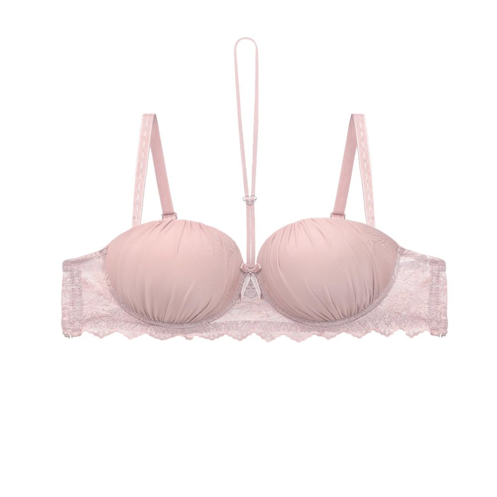 Women's Shoulder Strap Hanging Neck Bra with Steel Ring Support, Gathering Cup Bra (US, Cup Band, 36, B, Bean Paste Powder)