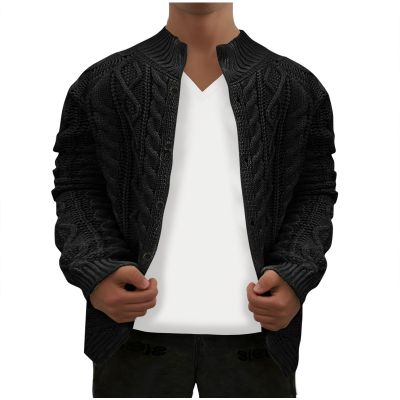 Cardigan Sweaters for Men Big and Tall Lightweight Stand Collar Cardigan Casual Cable Knitted Button Sweater Jacket