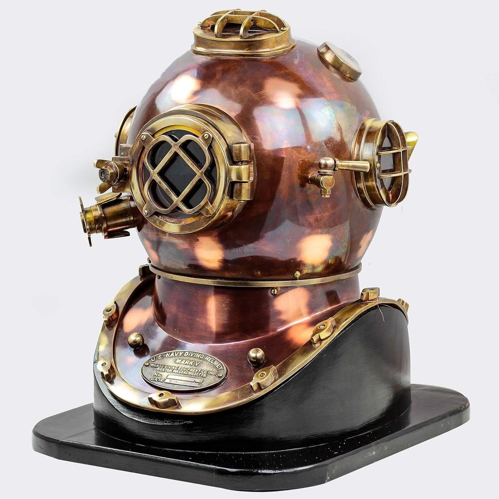 HISTORICAL HANDICRAFT Divers Helmet Solid Steel & Brass Scuba Diving Helmet Vintage Marine18 W/Base