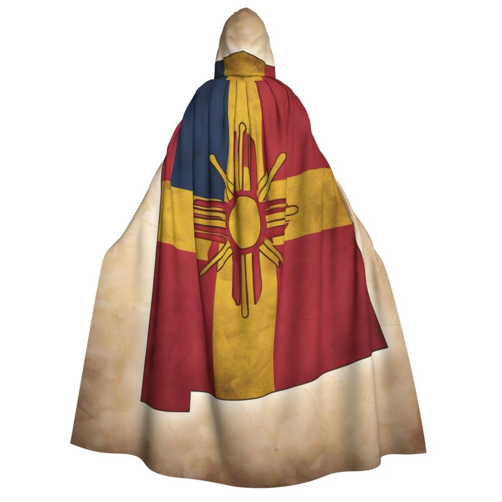 nanger New Mexico Simple Flag Map Unisex Adult Hooded Cloak, Halloween Cosplay Costume Witch Hood Robe Vampire Party Costume