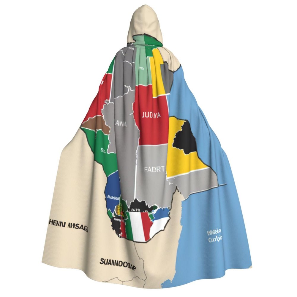 nanger South Sudan Composition Map Unisex Adult Hooded Cloak, Halloween Cosplay Costume Witch Hood Robe Vampire Party Costume