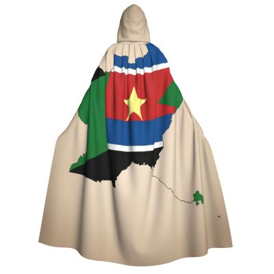 nanger South Sudan Flag Map With Yellow Star Unisex Adult Hooded Cloak, Halloween Cosplay Costume Witch Hood Robe Vampire Party Costume
