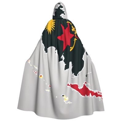 nanger Papua New Guinea Flag Map01 Unisex Adult Hooded Cloak, Halloween Cosplay Costume Witch Hood Robe Vampire Party Costume