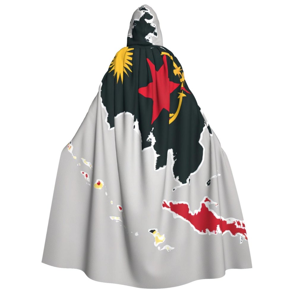 nanger Papua New Guinea Flag Map01 Unisex Adult Hooded Cloak, Halloween Cosplay Costume Witch Hood Robe Vampire Party Costume