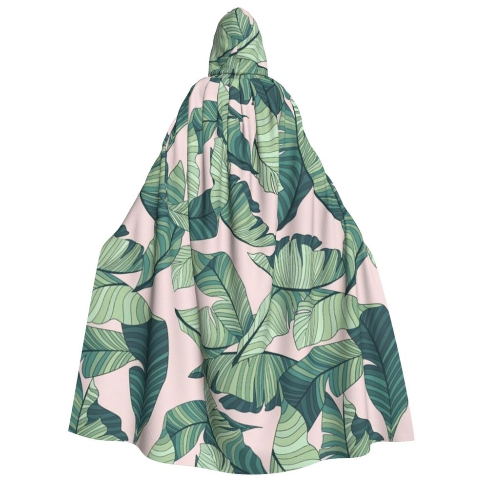 nanger Green Palm Tree Leaves Red Unisex Adult Hooded Cloak, Halloween Cosplay Costume Witch Hood Robe Vampire Party Costume