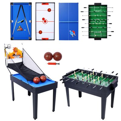 Havemies 43'' Multi-Game Table,5-in-1 Combo Game Table Set with Billiards, Push Hockey, Foosball, Ping Pong, and Basketball for Home,Game Room (Black & Blue)