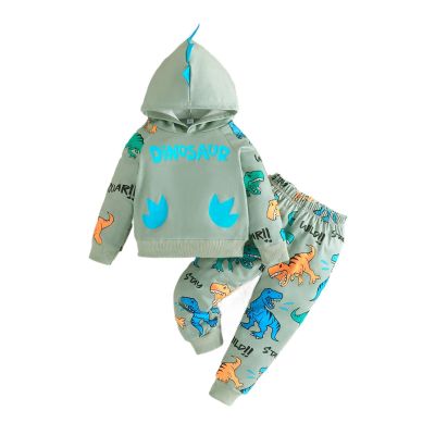 Adokioths Toddler Baby Boy Clothes Long Sleeve Tie-dye Hoodie Sweatshirt Top + Jogger Pants Outfit Set Fall Winter Sweatsuit (Green Dinosaur, 18-24 Months)