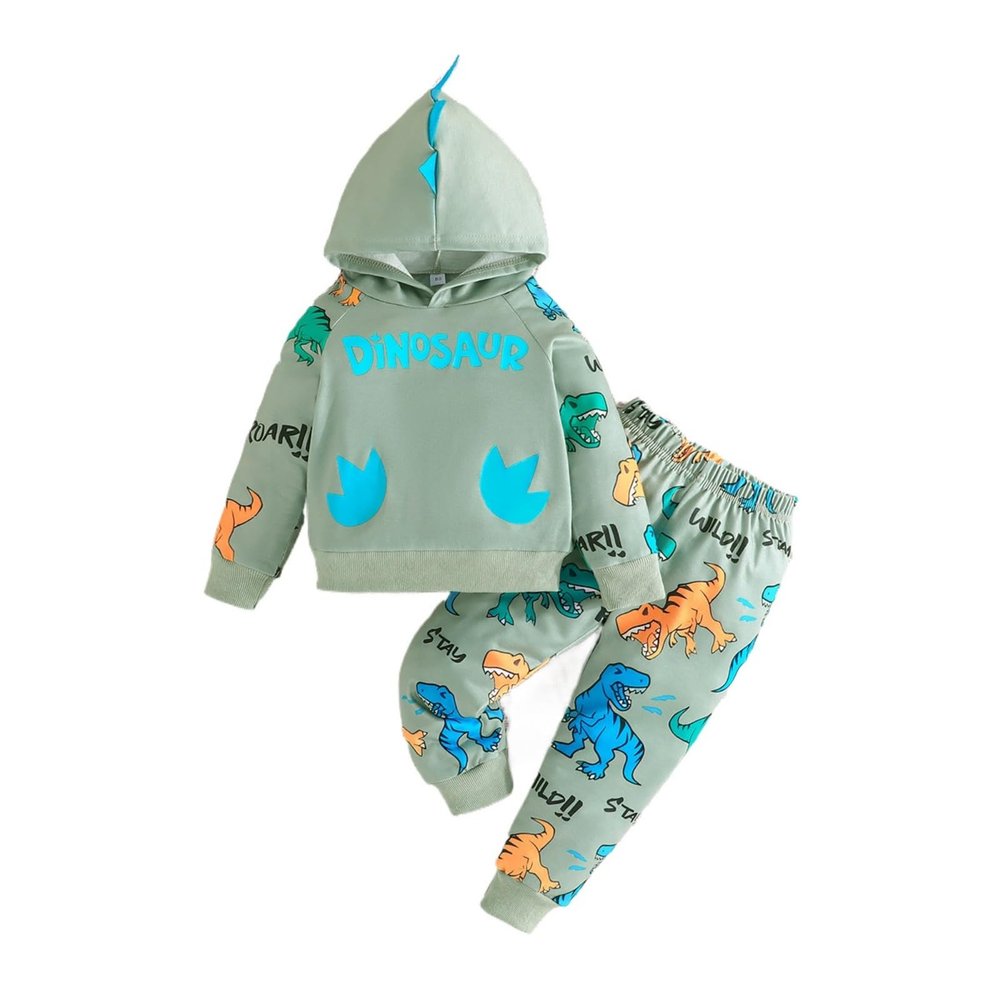 Adokioths Toddler Baby Boy Clothes Long Sleeve Tie-dye Hoodie Sweatshirt Top + Jogger Pants Outfit Set Fall Winter Sweatsuit (Green Dinosaur, 18-24 Months)