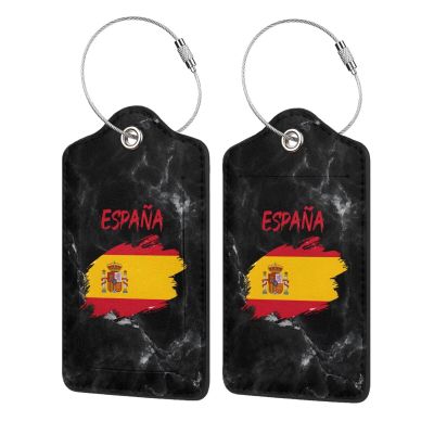 Espana Flag of Spain Spanish 2 Pcs Leather Luggage Tags with Stainless Steel Loop and Travel Cover