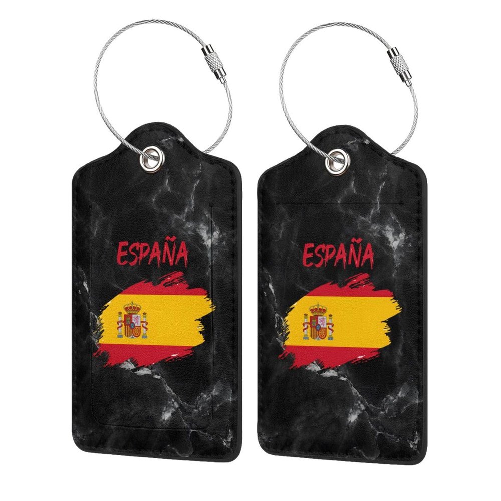 Espana Flag of Spain Spanish 2 Pcs Leather Luggage Tags with Stainless Steel Loop and Travel Cover