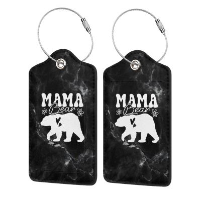 Mama Bear 2 Pcs Leather Luggage Tags with Stainless Steel Loop and Travel Cover