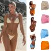 MOMOJIA Lace Up Bathing Suit for Women Solid Color Swimwear Trend Swimming Costume Set Two Pieces Split Swimsuit Beachwear view 2