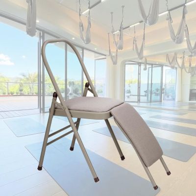 MZZKFC Backless Yoga Chair for Push-Ups/Core Workouts, Balance Handstand Training Tool with 12.2 in Removable Lumbar Support, Foldable Yoga Auxiliary Chair(Gray)