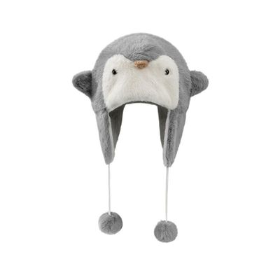 Cartoon Penguin Cute Cute Plush Hat Children's Autumn and Winter Warmth Thickened Windproof Ear Protection(Gray)