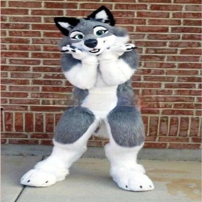 Grey Dog Wolf Fox Fursuit Mascot Costume Fancy Dress Complete Suit Performance costumes (AS SHOW,L)