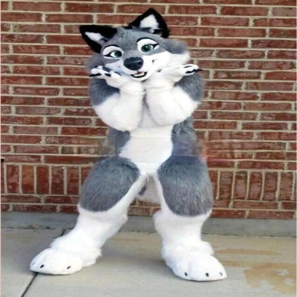 Grey Dog Wolf Fox Fursuit Mascot Costume Fancy Dress Complete Suit Performance costumes (AS SHOW,L)