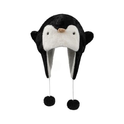Cartoon Penguin Cute Cute Plush Hat Children's Autumn and Winter Warmth Thickened Windproof Ear Protection(Black)