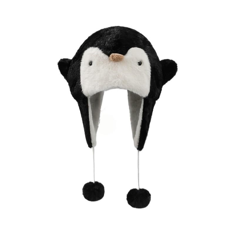 Cartoon Penguin Cute Cute Plush Hat Children's Autumn and Winter Warmth Thickened Windproof Ear Protection(Black)