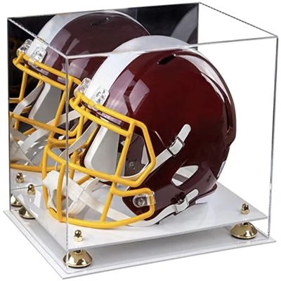 Acrylic Display Case for Full Size Football Helmet  Premium Football Display Case with Mirror Back, White Base & Metal Risers Protects Sports Memorabilia & Collectibles (A002/V44)
