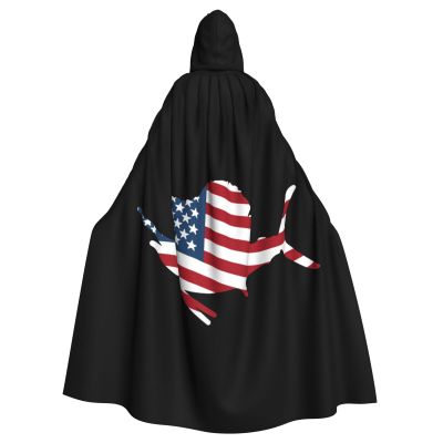 NUSDB American Flag Sailfish Fish Fishing Unisex Hooded Cloak Cape for Christmas Halloween Cosplay Costumes Black