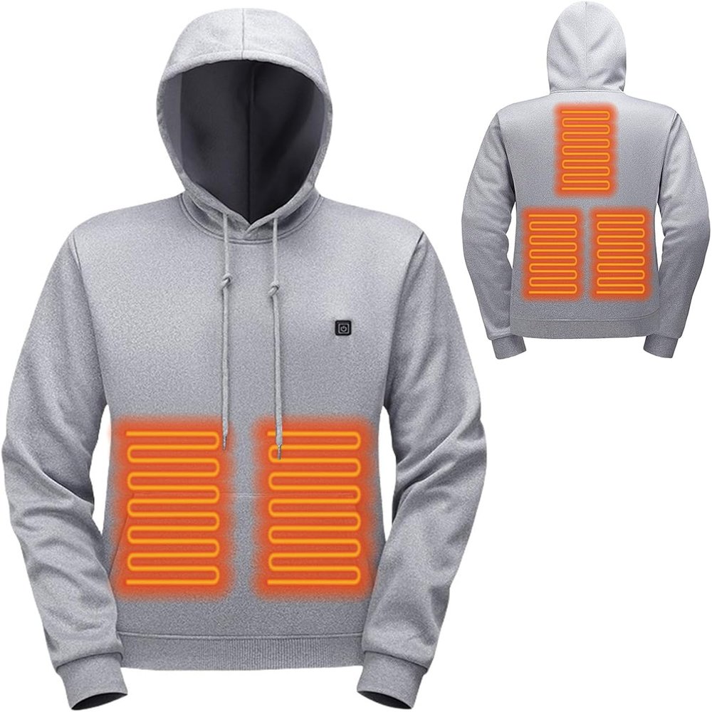 Daobet Unisex Heated Hoodie Multiple Heating Zones Heated Jacket for Men Women Warm Lightweight Winter Puffer Heating Coat (Grey 5 Zone,XX-Large)