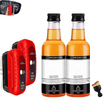 Avoxz - Avoxz Glass Oil Film Cleaner,Avoxz Glass Cleaning Board,Car Oil Film Cleaning Glass Coating,Automotive Oil Film Cleaning Brush,Wipe-on Windshield Glass Oil Film Remover (2PCS)