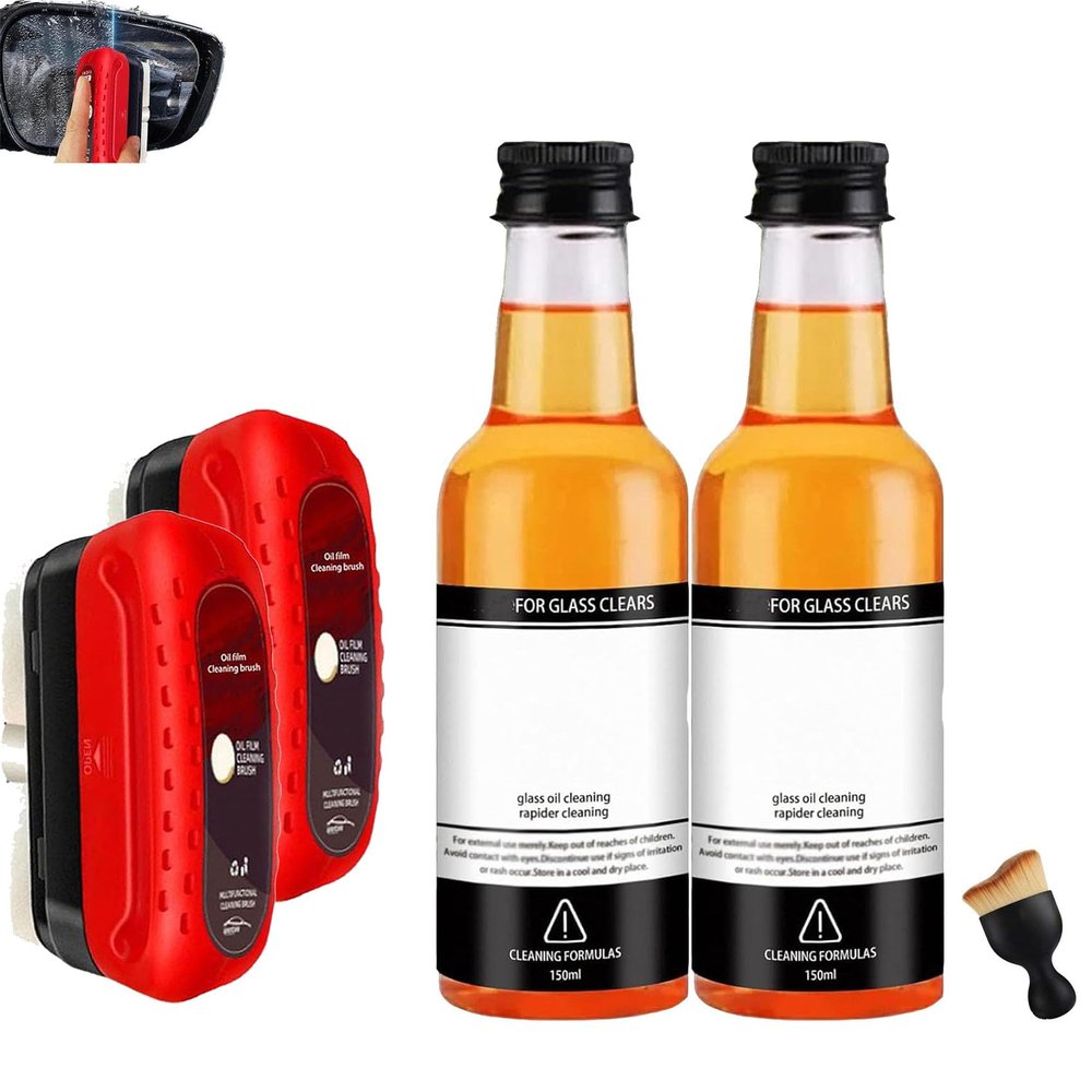 Avoxz - Avoxz Glass Oil Film Cleaner,Avoxz Glass Cleaning Board,Car Oil Film Cleaning Glass Coating,Automotive Oil Film Cleaning Brush,Wipe-on Windshield Glass Oil Film Remover (2PCS)