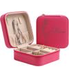 Personalized Leather Jewelry Box with Name and Birth Flower Month - Custom Jewelry Travel Case for Women, Mom, Nana, Children - Custom Name and Birth Flower Month Jewelry Organizer Box (Dark Pink) view 1