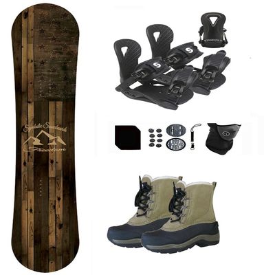 Symbolic Freedom Flag USA Kids Snowboard & Bindings & Choice Blem Boots Package (1 Kid Snow Boot Tan+BLK Bindgs, 90cm Freedom Rocker)